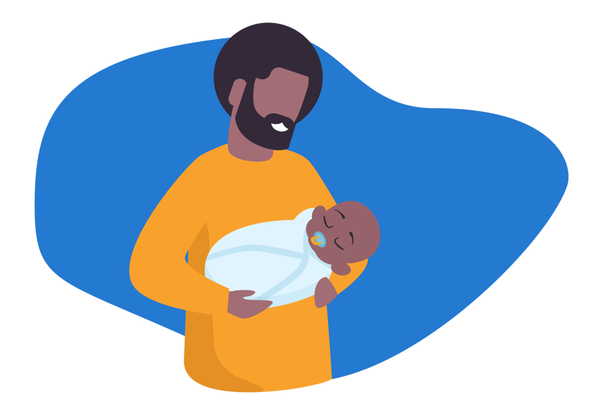 Mann hält schlafendes Baby
